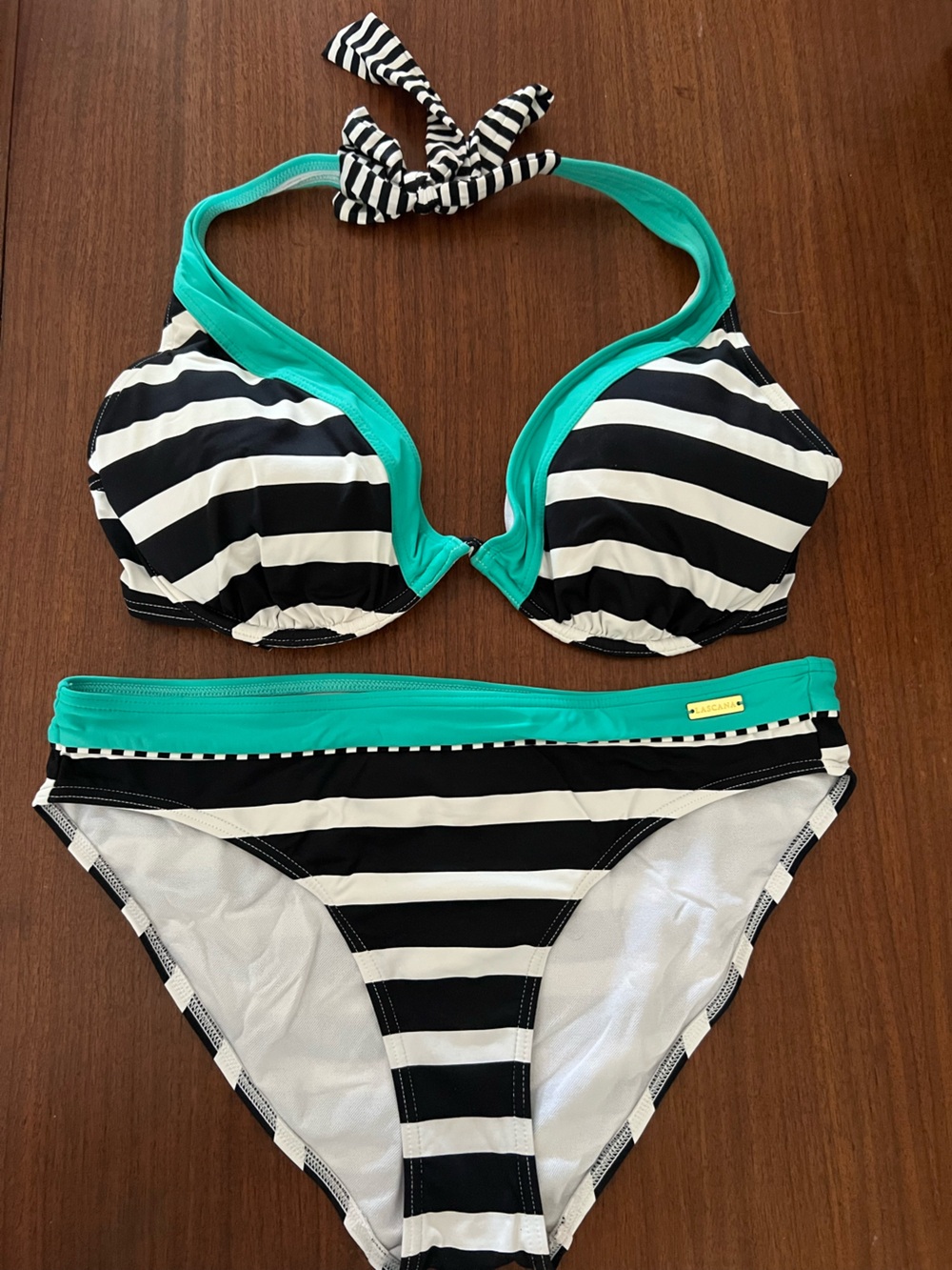 Venus Black & White Stripe Bikini with Teal Trim, Lascana style